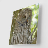 かわいいカラフトフクロウのプリントの柱時計 スクエア壁時計 (傾斜)