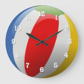 かわいいカラフルおもしろいストライプのサマービーチボール ラージ壁時計 (正面)