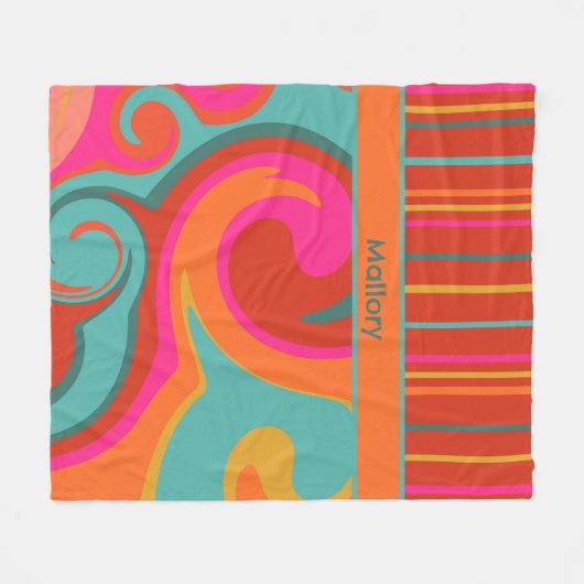 かわいいカラフルおもしろいファンキーガールインスピレーション フリースブランケット (正面(横))