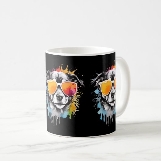 かわいいカラフルおもしろい犬ポートレートレインボー色 コーヒーマグカップ (正面右)