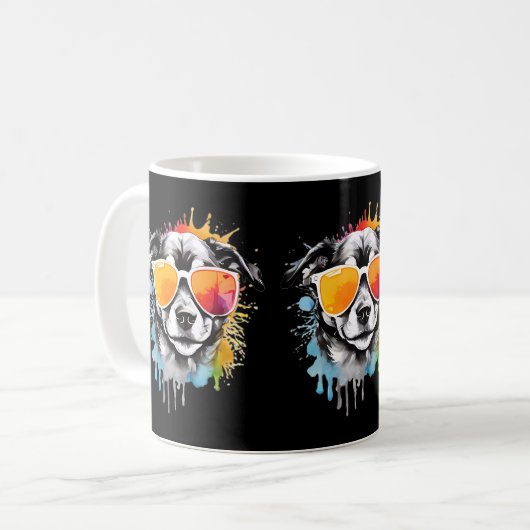 かわいいカラフルおもしろい犬ポートレートレインボー色 コーヒーマグカップ (正面左)