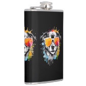 かわいいカラフルおもしろい犬ポートレートレインボー色 フラスク (右)