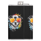 かわいいカラフルおもしろい犬ポートレートレインボー色 フラスク (裏面)