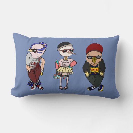 かわいいカラフルかわいいの鳥が服を着て ランバークッション (正面)