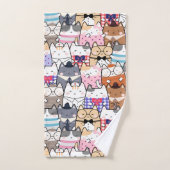 かわいいカラフルかわいい猫の柄 バスタオルセット (ハンドタオル)