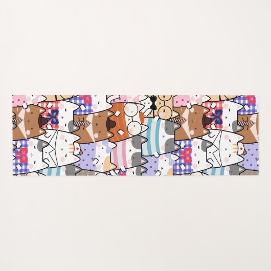 かわいいカラフルかわいい猫の柄 ヨガマット (裏面(横))