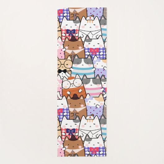 かわいいカラフルかわいい猫の柄 ヨガマット (裏面)