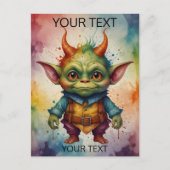 かわいいカラフルでユーモアのある小さなゴブリン ポストカード (正面)