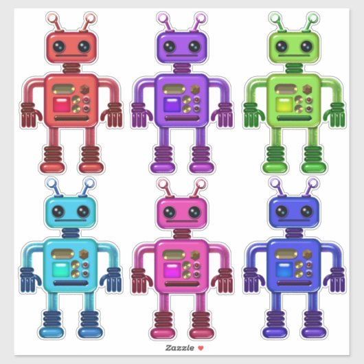かわいいカラフルとおもしろいロボットの友達6人 シール (シート)
