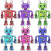 かわいいカラフルとおもしろいロボットの友達6人 シール (正面)