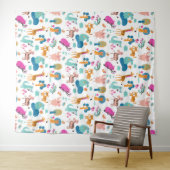 かわいいカラフルとジャングルの動物のパターン タペストリー (インサイチュ(横))