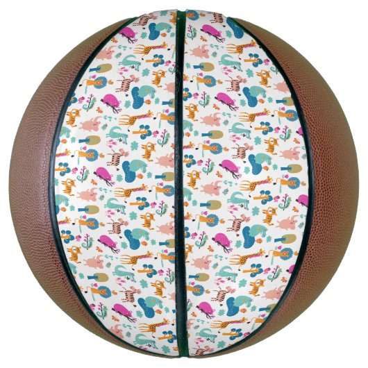 かわいいカラフルとジャングルの動物のパターン バスケットボール (縦)