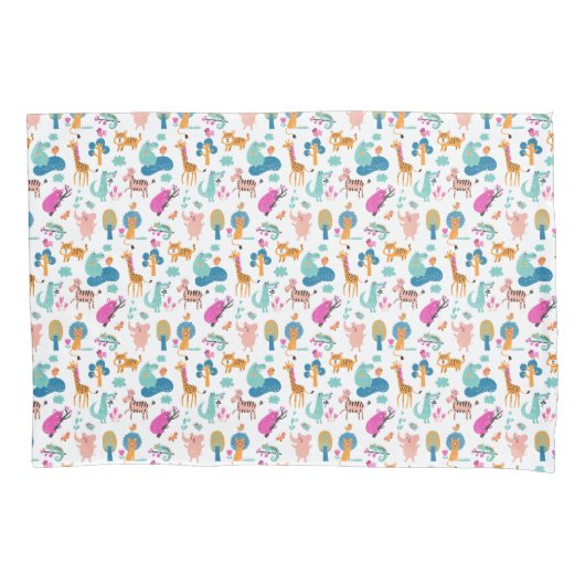 かわいいカラフルとジャングルの動物のパターン 枕カバー (正面)