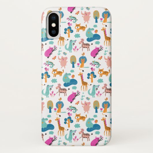 かわいいカラフルとジャングルの動物のパターン Case-Mate iPhoneケース (裏面)
