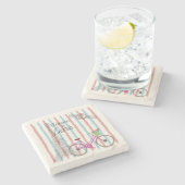 かわいいカラフルとパリへようこそ ストーンコースター (横)