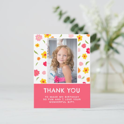 かわいいカラフルなお花の誕生日子供女の子の写真 ポストカード (スタンド正面)