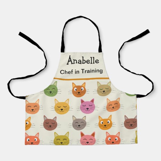 かわいいカラフルなねこシェフ見習い エプロン (正面)
