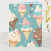 かわいいカラフルなアイスクリーム カード (黄色い花)