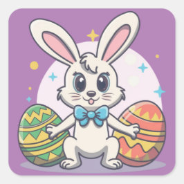 かわいいカラフルなイースターウサギの卵スクエアステッカー スクエアシール