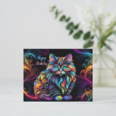 かわいいカラフルなキティ猫のアート ポストカード (スタンド正面)