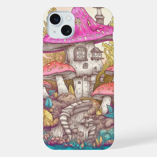 かわいいカラフルなキノコハウスアート iPhoneケース (裏面)
