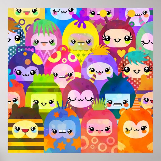かわいいカラフルなキャラクターたち ポスター (正面)