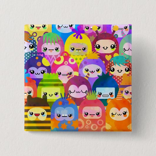 かわいいカラフルなキャラクターたち 缶バッジ (正面)