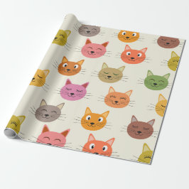 かわいいカラフルなキャラクター猫のパターン    ラッピングペーパー