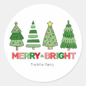 かわいいカラフルなクリスマス おめでとう&ブライト ラウンドシール (正面)