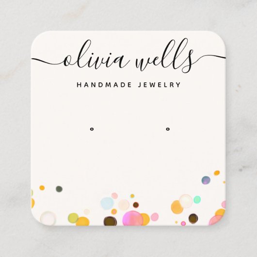 かわいいカラフルなコンフェッティ イヤリング アクセサリー 四角形 スクエア名刺 (正面)