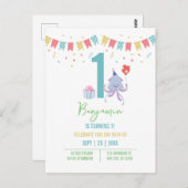 かわいいカラフルなタコのバルーンバナー 1歳の誕生日 ポストカード (正面/裏面)