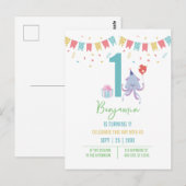 かわいいカラフルなタコのバルーン バナー 1歳の誕生日 ポストカード (正面/裏面)