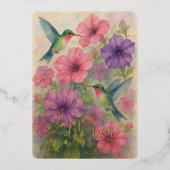 かわいいカラフルなハチドリのゴールド箔の誕生日カード 箔シーズンカード (正面)