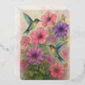 かわいいカラフルなハチドリのゴールド箔の誕生日カード 箔シーズンカード (正面/裏面)