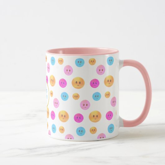 かわいいカラフルなハッピーな顔 マグカップ (右)