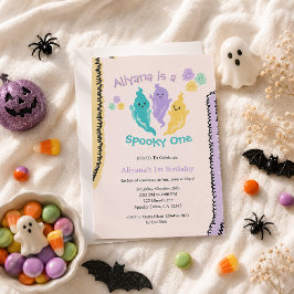 かわいいカラフルなハロウィンの1歳の誕生日 招待状