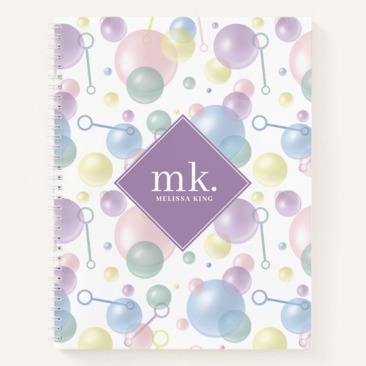 かわいいカラフルなバブルパターン モノグラム ノートブック (正面)