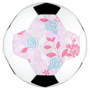 かわいいカラフルなパステルフラワーパターン サッカーボール