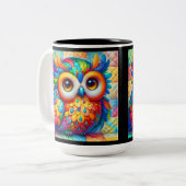 かわいいカラフルなフクロウ ツートーンマグカップ (正面左)