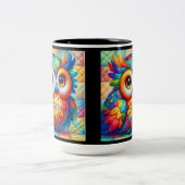 かわいいカラフルなフクロウ ツートーンマグカップ (中央)