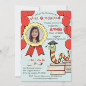 かわいいカラフルなブックワームの卒業パーティーと写真 招待状 (正面)