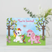 かわいいカラフルなポニーの女の子の馬の誕生日招待状 招待状 (スタンド正面)