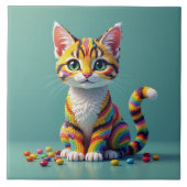 かわいいカラフルなマーゲイのキャンディ猫 タイル (正面)