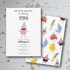 かわいいカラフルなモンスター　楽しい子供の誕生日パーティー 招待状