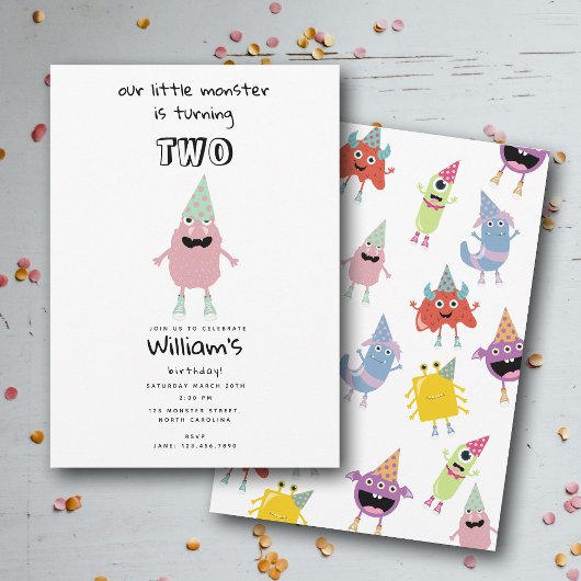 かわいいカラフルなモンスター　楽しい子供の誕生日パーティー 招待状