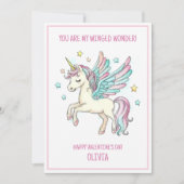 かわいいカラフルなユニコーン！魔法のピンクの女の子のバレンタイン！ シーズンカード (正面)