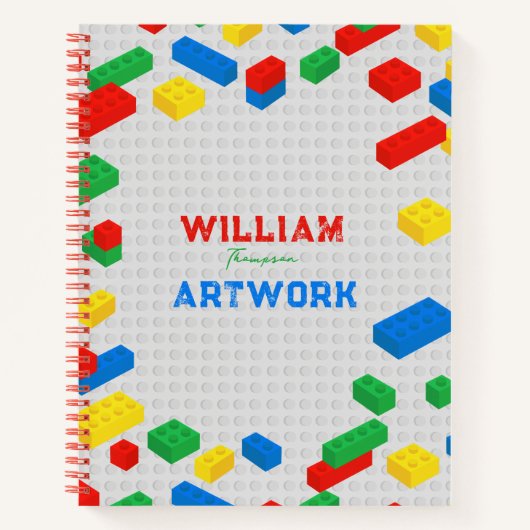 かわいいカラフルなレンガ建築ブロック子供アートワーク ノートブック (正面)