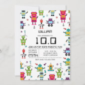 かわいいカラフルなロボット 子供のロボット誕生日パーティー 招待状 (正面)