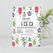 かわいいカラフルなロボット 子供のロボット誕生日パーティー 招待状 (スタンド正面)