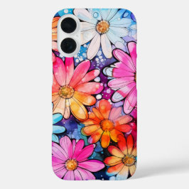 かわいいカラフルなヴィンテージの花のアート iPhone 16ケース